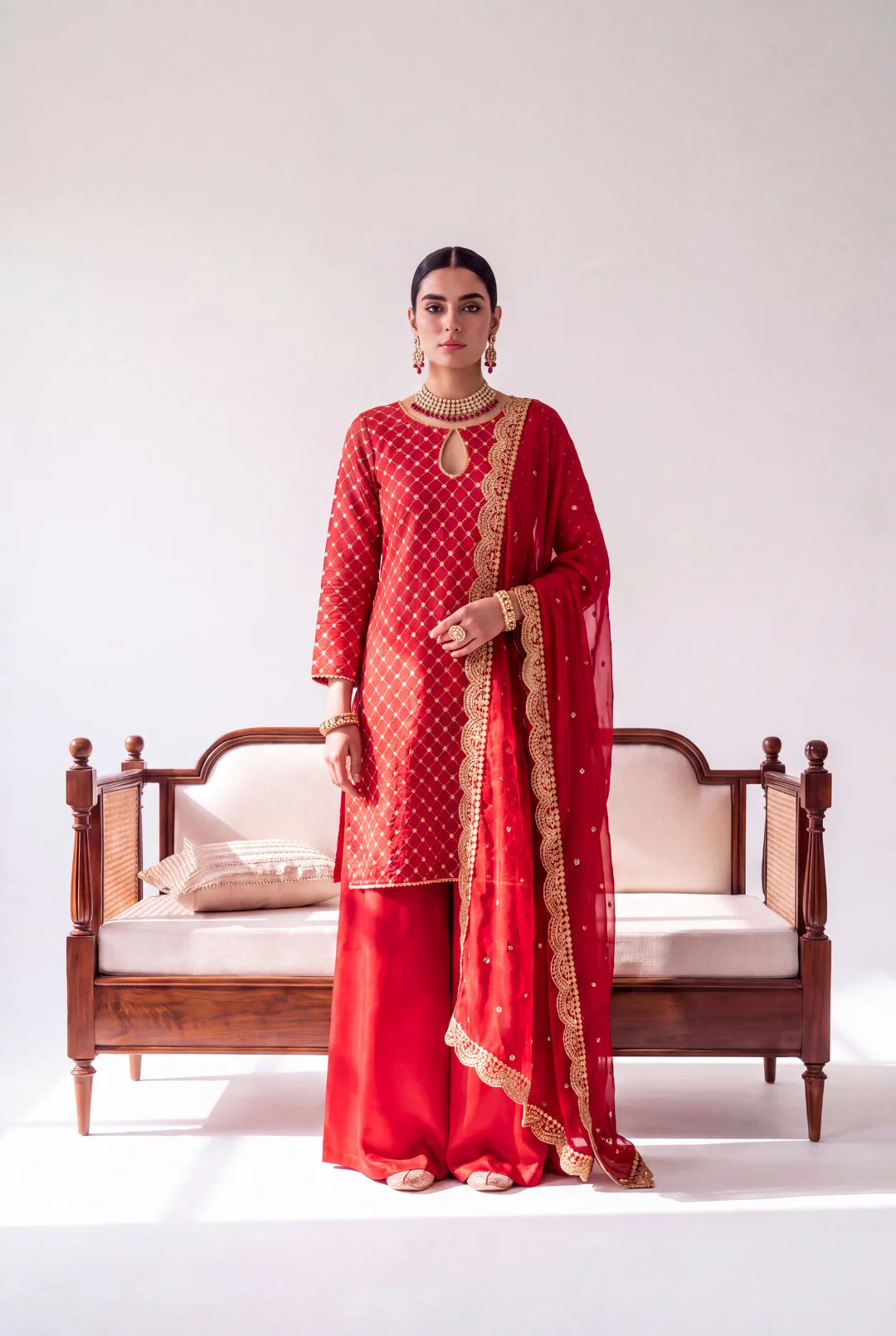 Red Jacquard – Luxury Pret Ensemble