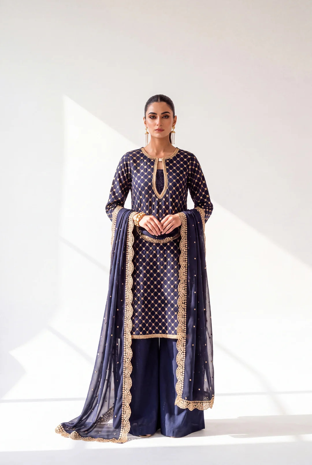 Navy Blue Jacquard – Luxury Pret Ensemble