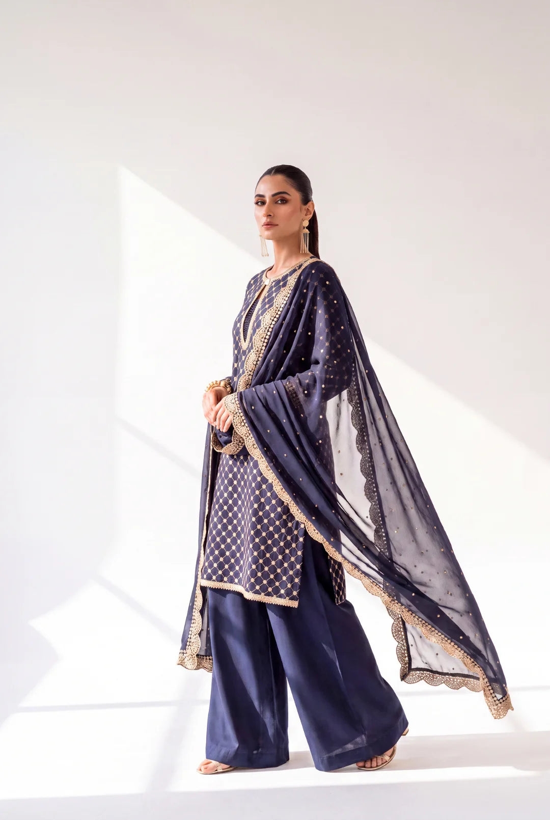 Navy Blue Jacquard – Luxury Pret Ensemble