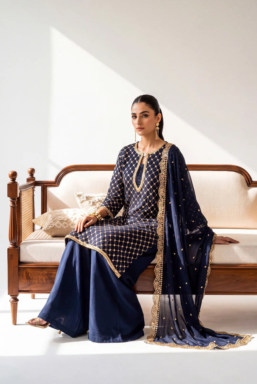 Navy Blue Jacquard – Luxury Pret Ensemble