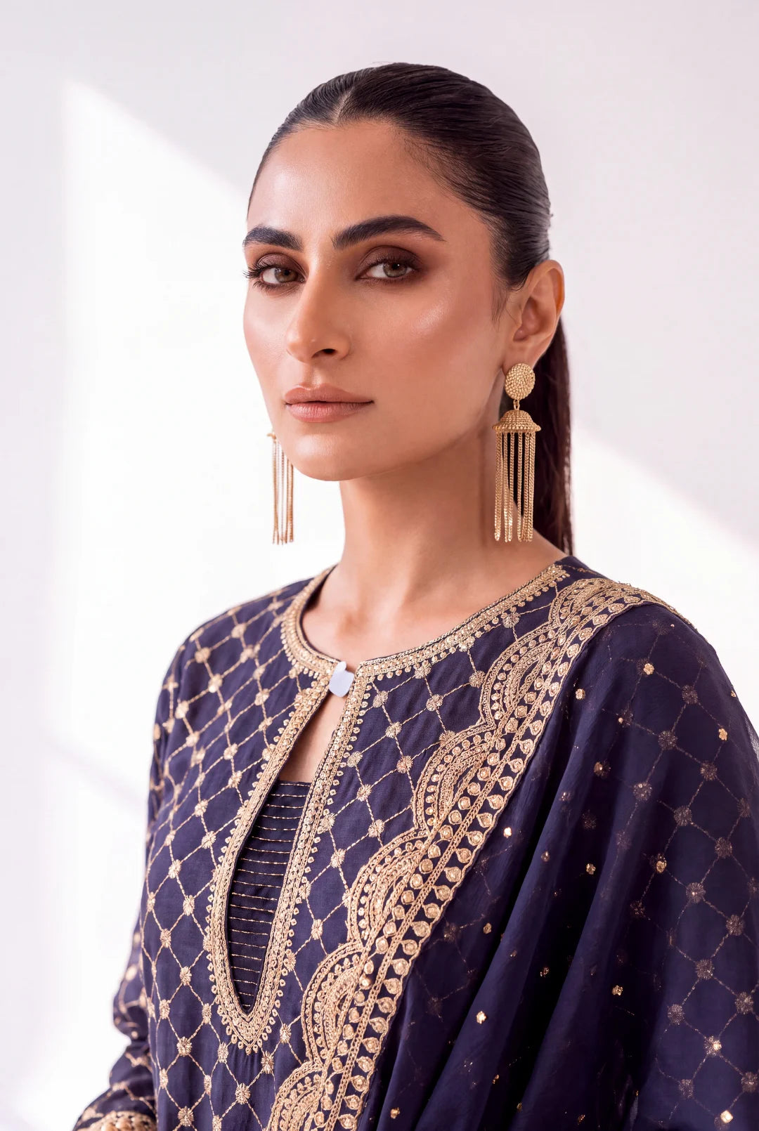 Navy Blue Jacquard – Luxury Pret Ensemble