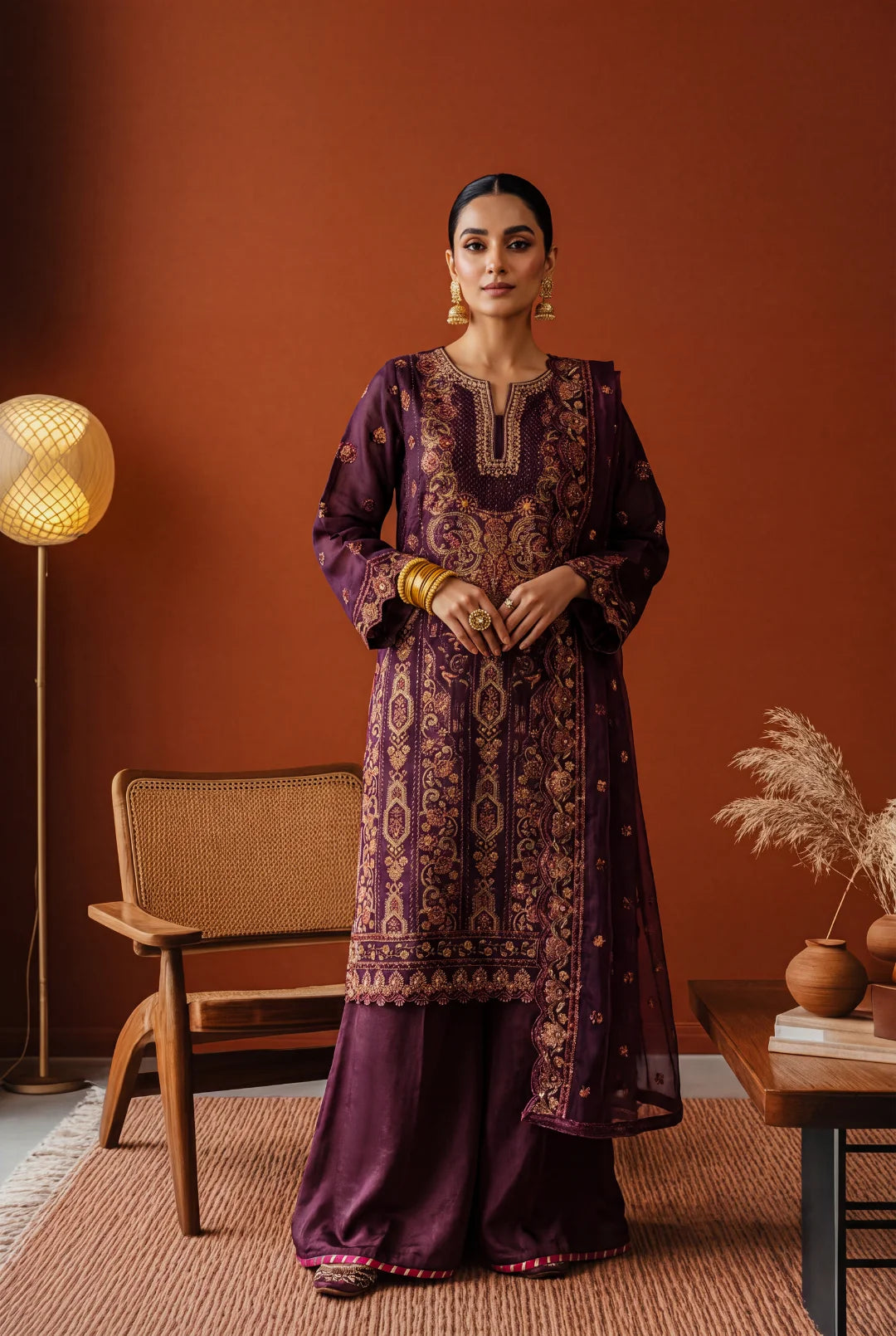 Tali – Deep Plum / Mulberry Embroidered Ensemble
