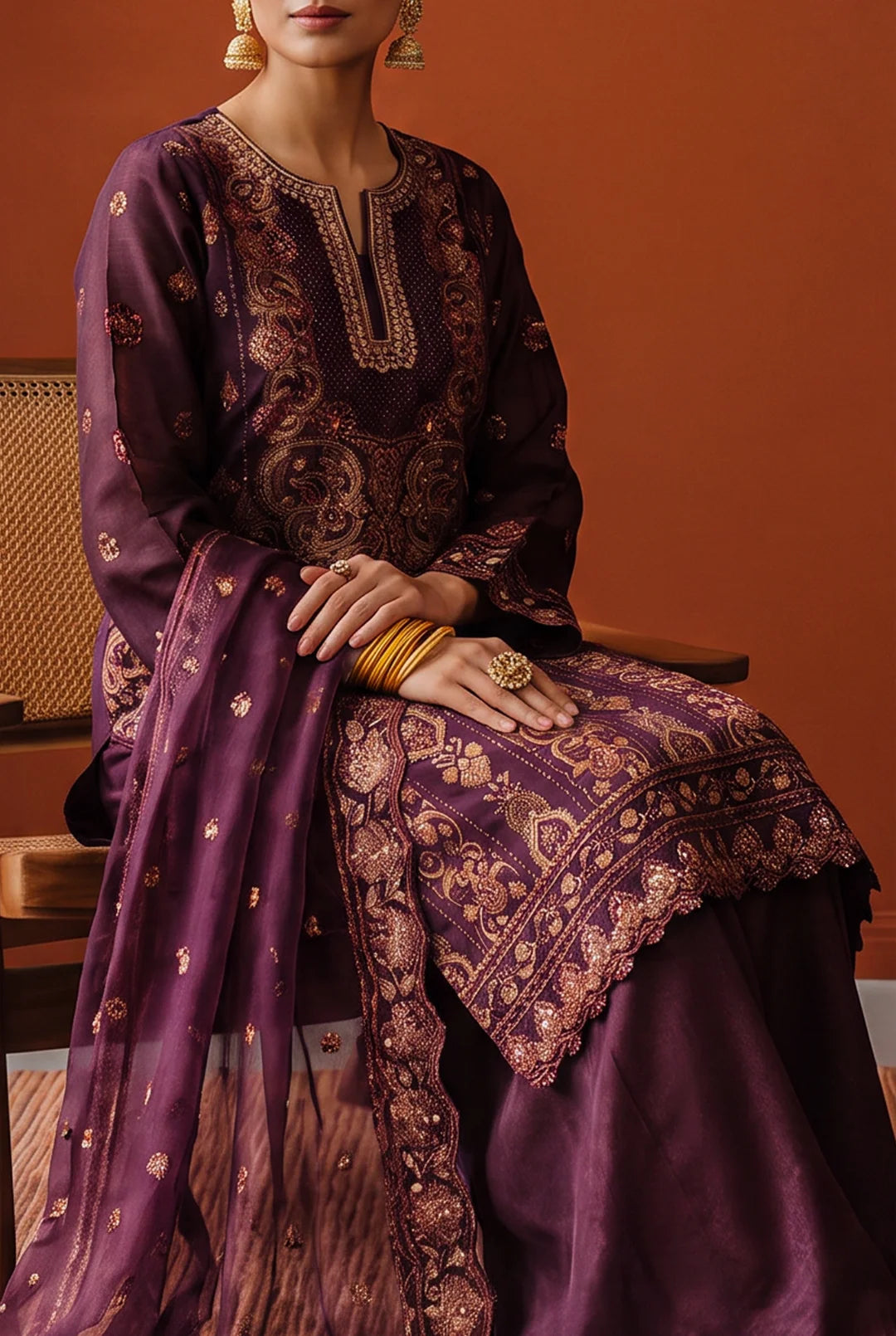 Tali – Deep Plum / Mulberry Embroidered Ensemble