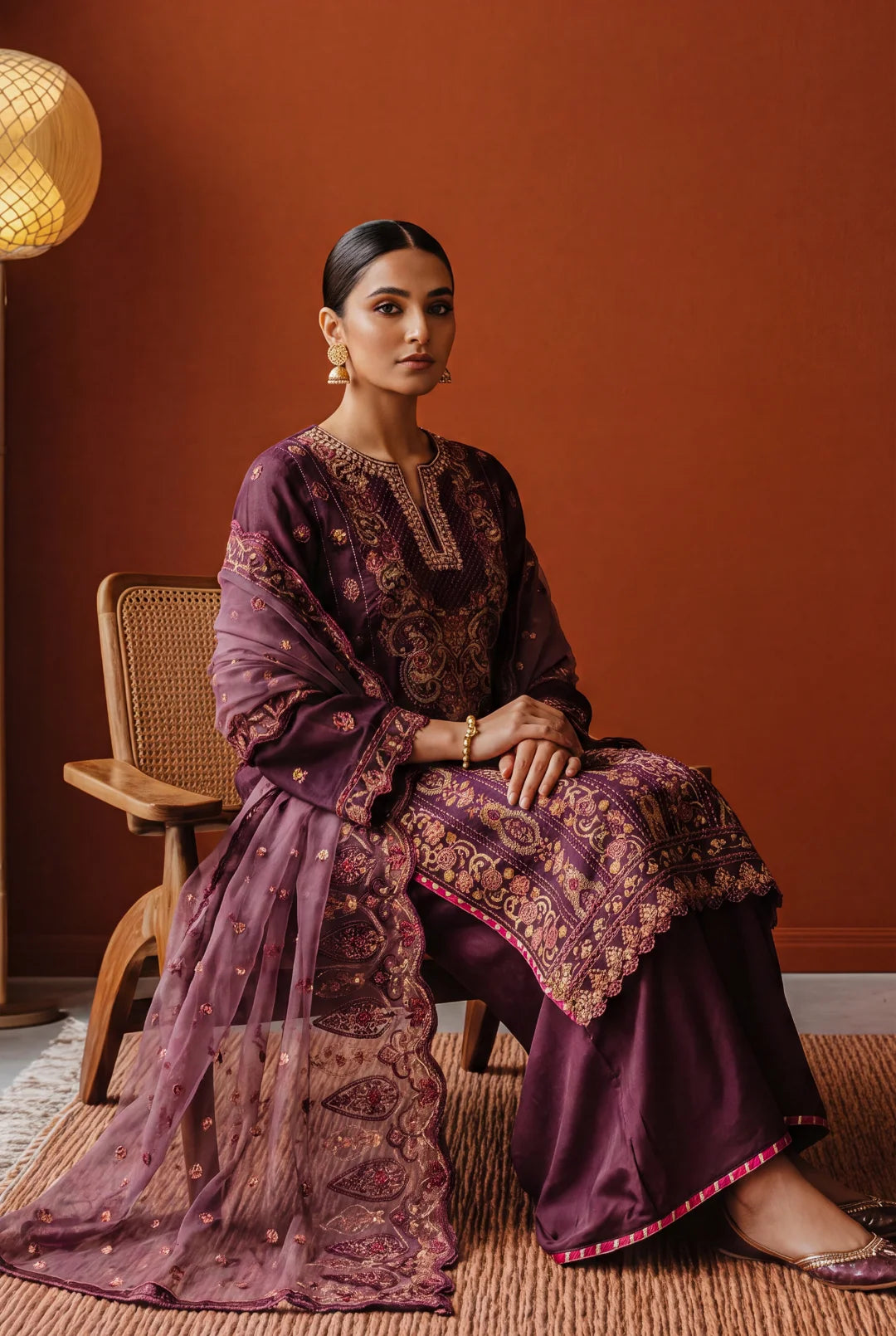 Tali – Deep Plum / Mulberry Embroidered Ensemble