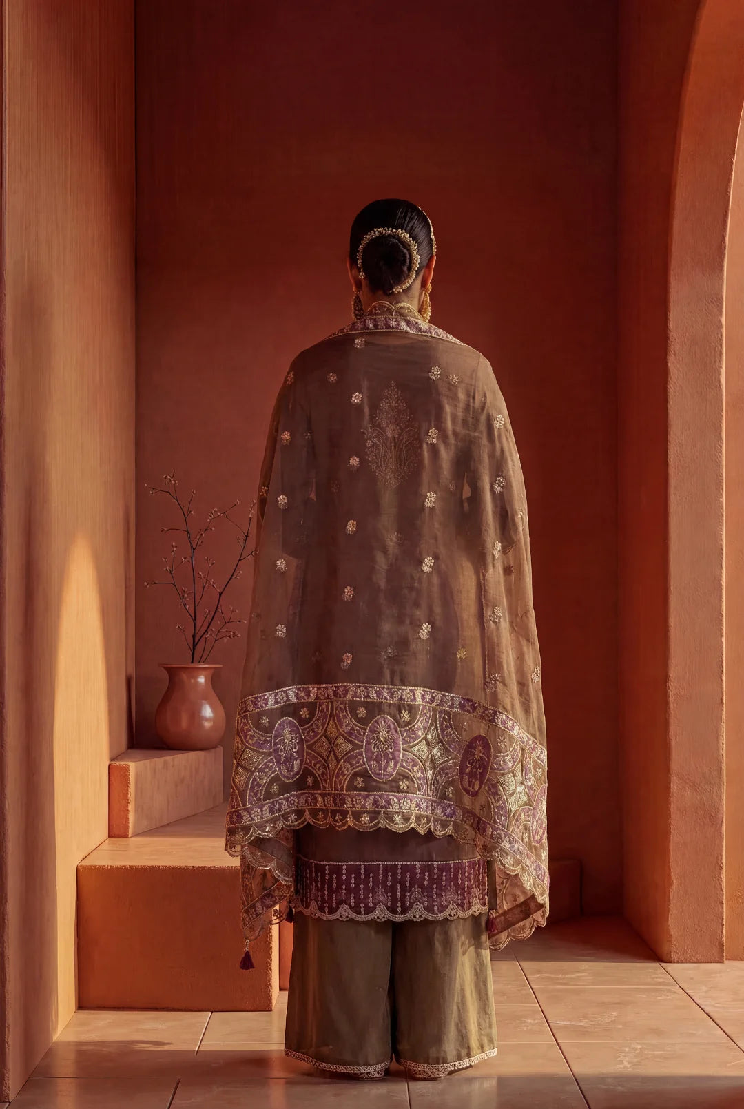 Dark Shadow – Earthy Brown & Plum Embroidered Ensemble