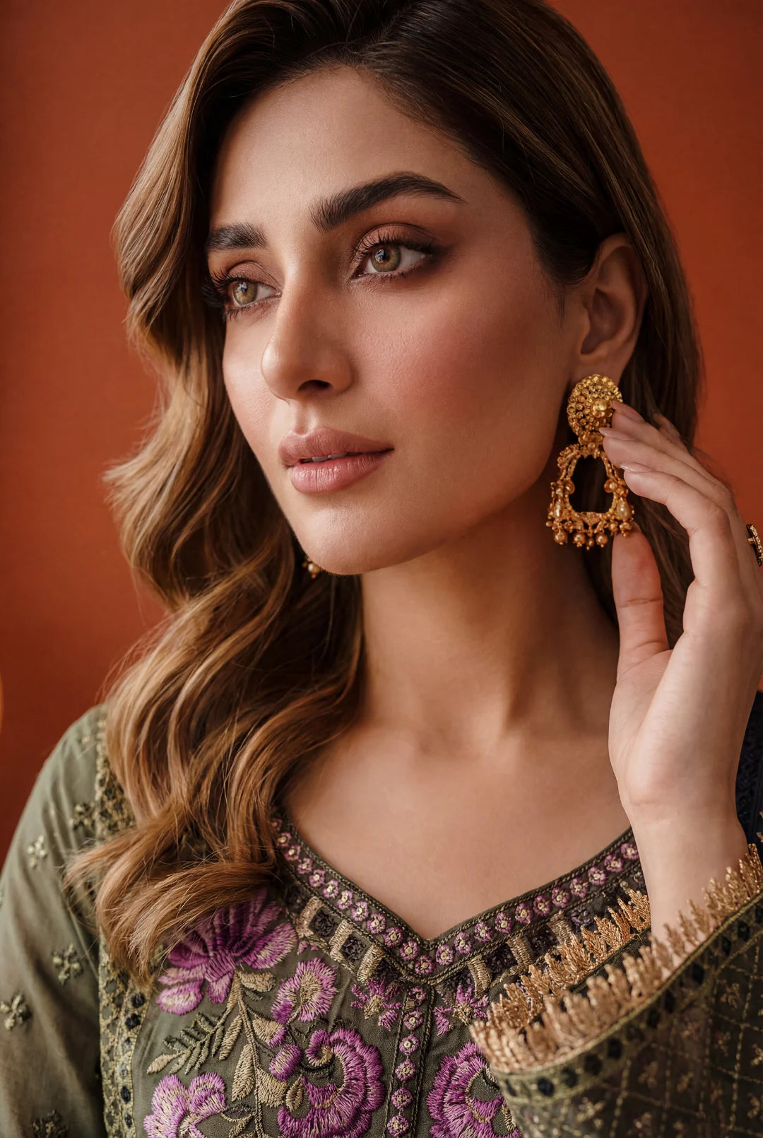 Olive Muse – Deep Olive Green & Magenta Embroidered Ensemble