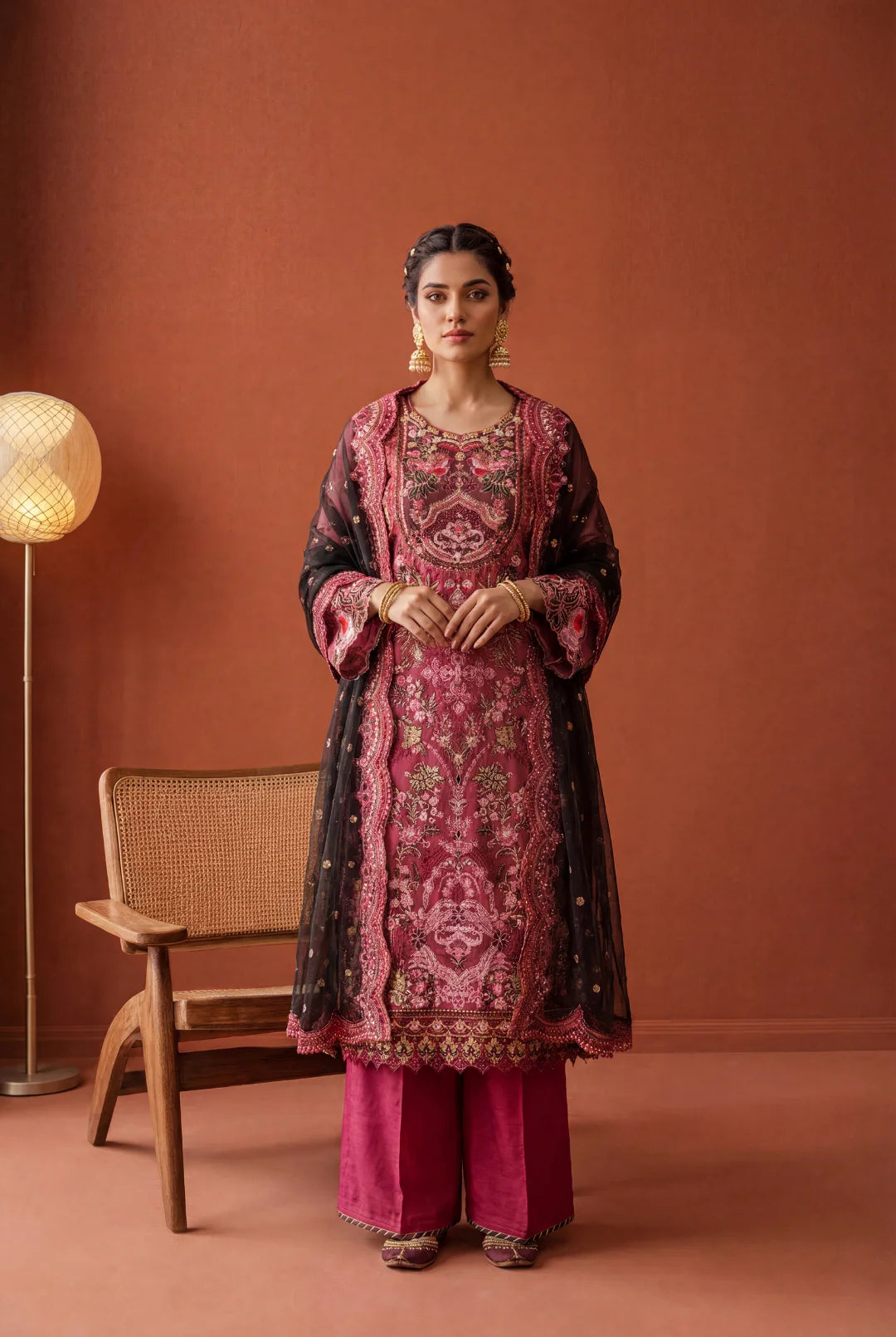 NOOR-2-A – Plum / Magenta Embroidered Ensemble