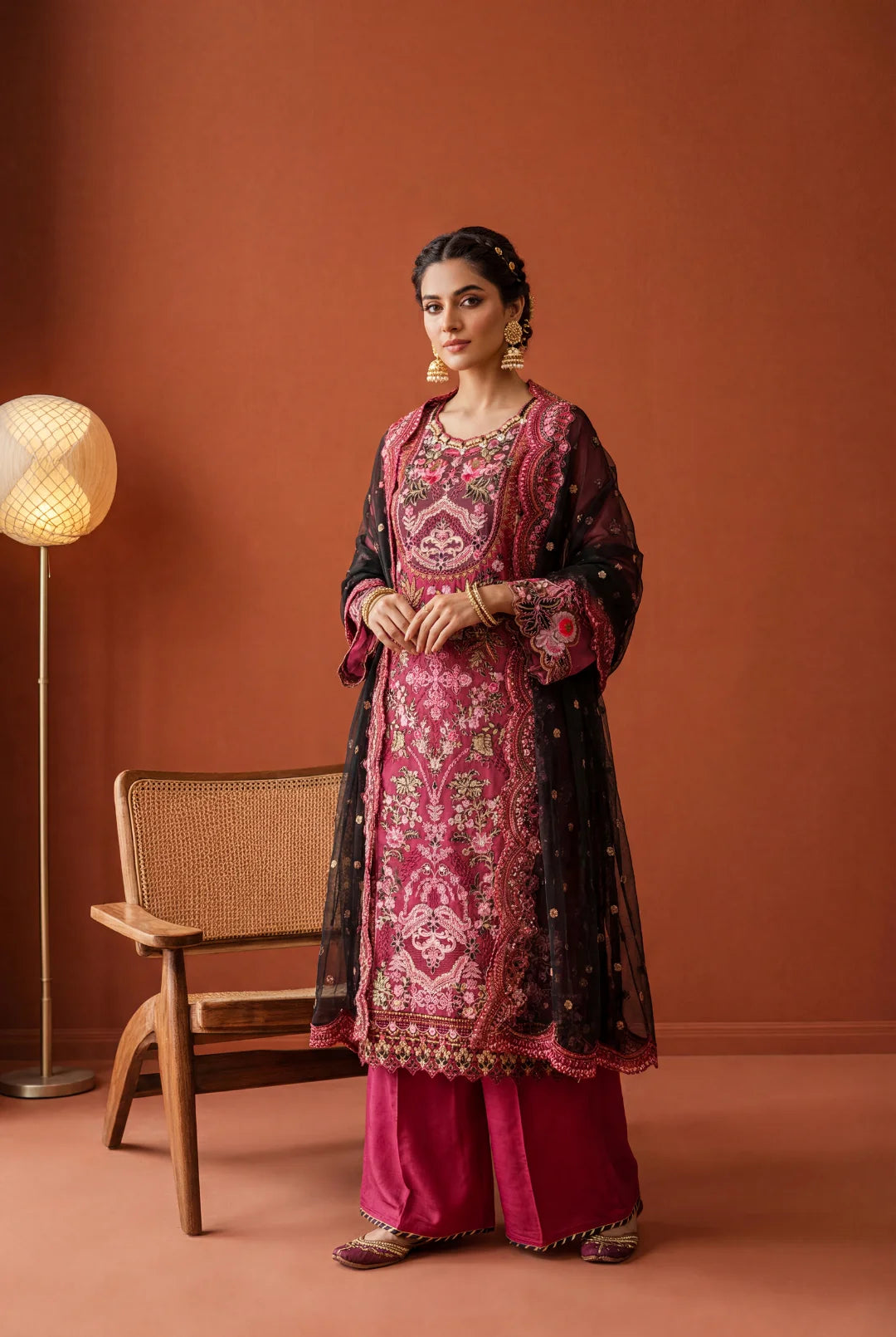 NOOR-2-A – Plum / Magenta Embroidered Ensemble