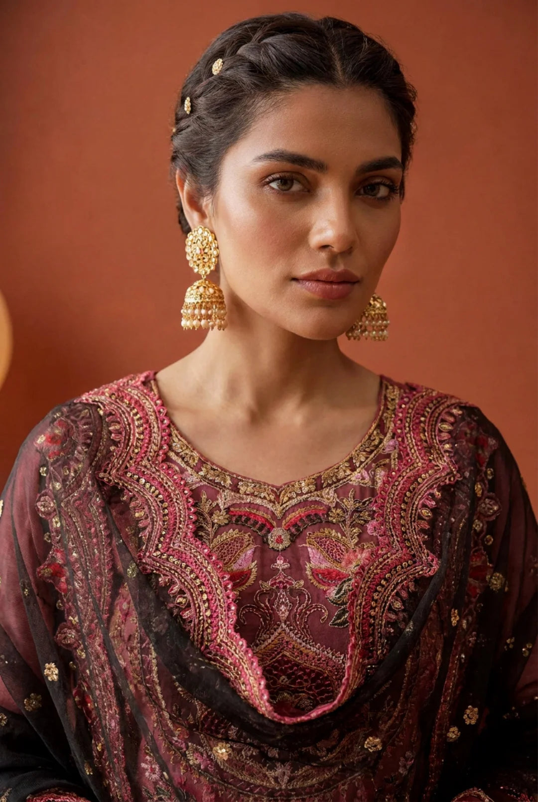 NOOR-2-A – Plum / Magenta Embroidered Ensemble