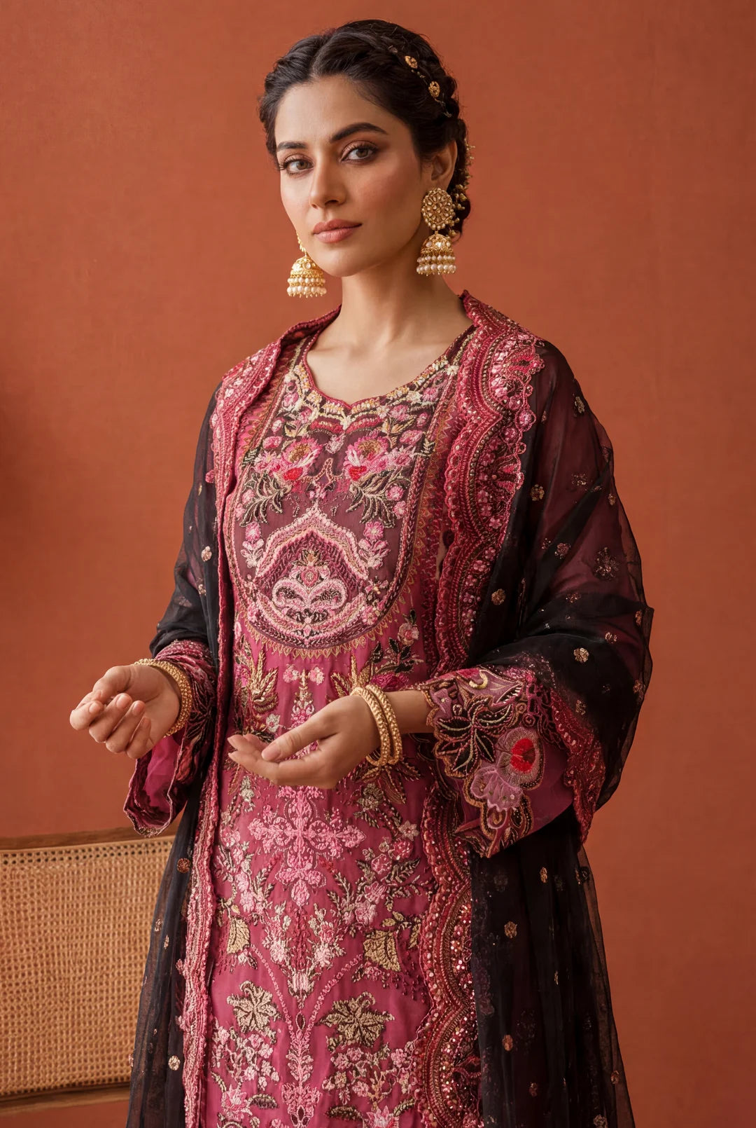 NOOR-2-A – Plum / Magenta Embroidered Ensemble