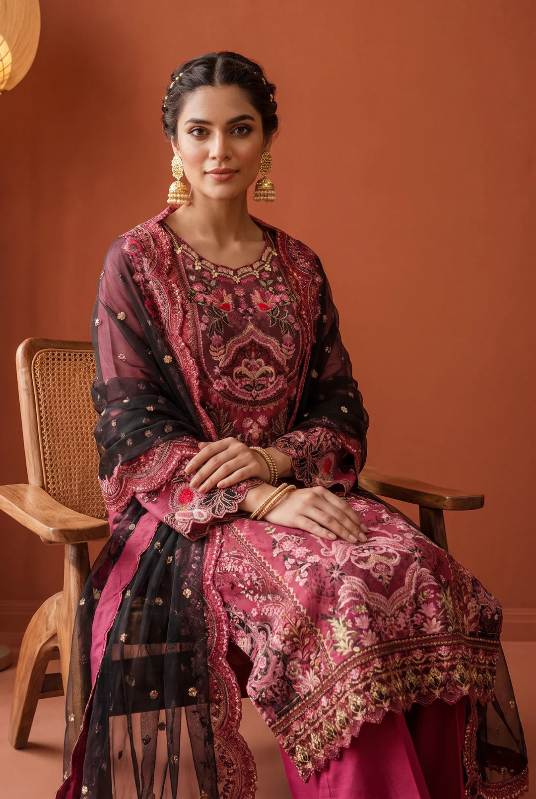 NOOR-2-A – Plum / Magenta Embroidered Ensemble