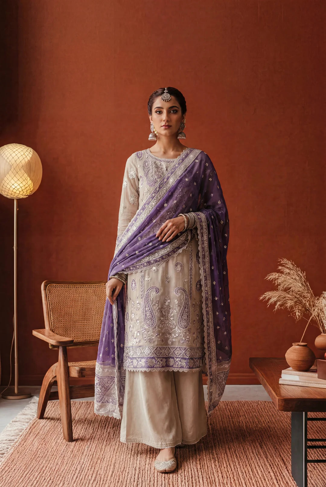 ROSE-6-B – Soft Lilac and Cream 3-Piece Ensemble