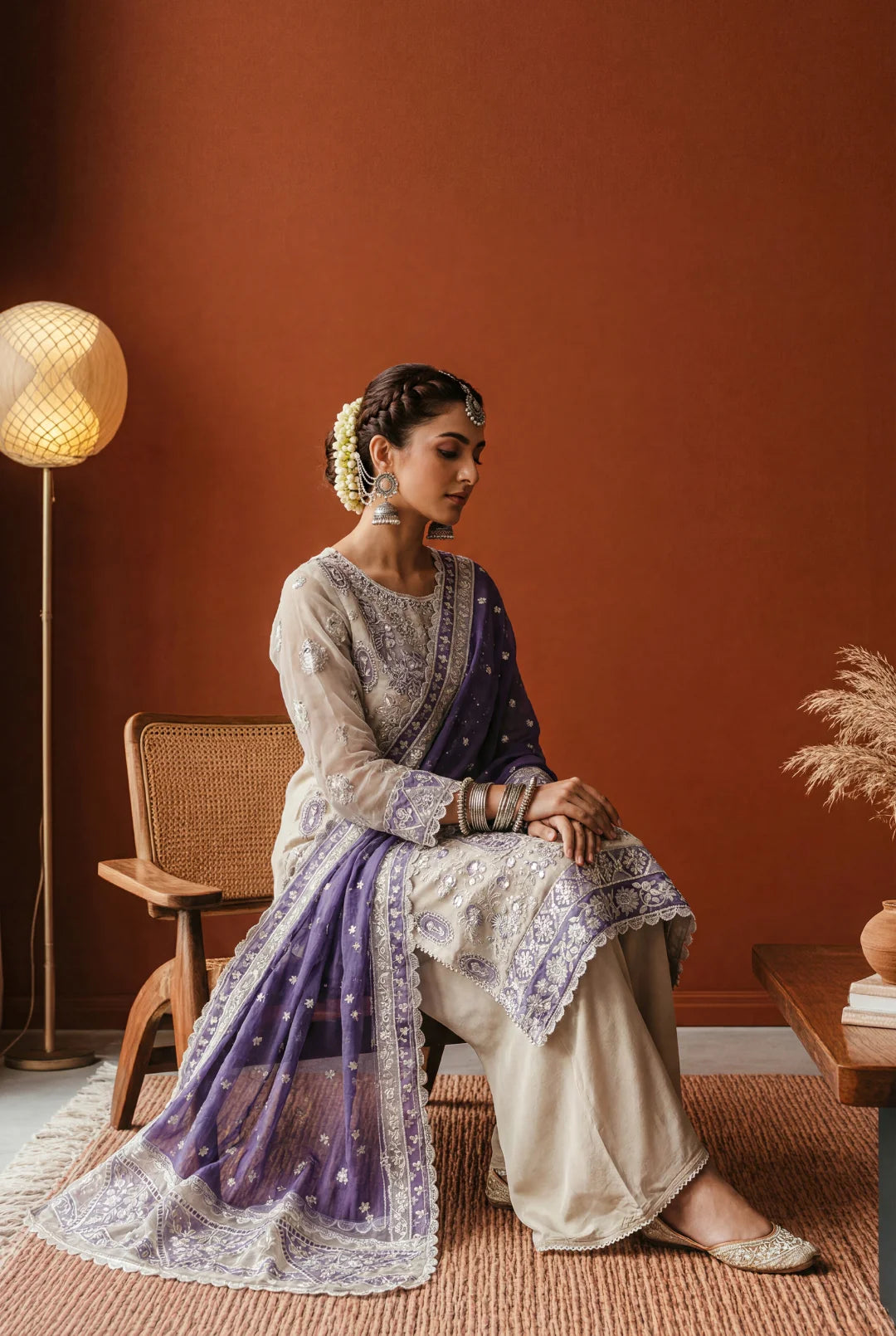 ROSE-6-B – Soft Lilac and Cream 3-Piece Ensemble