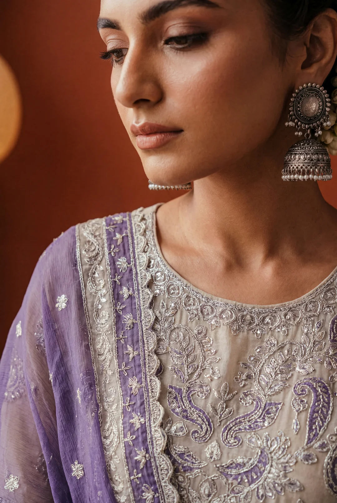 ROSE-6-B – Soft Lilac and Cream 3-Piece Ensemble