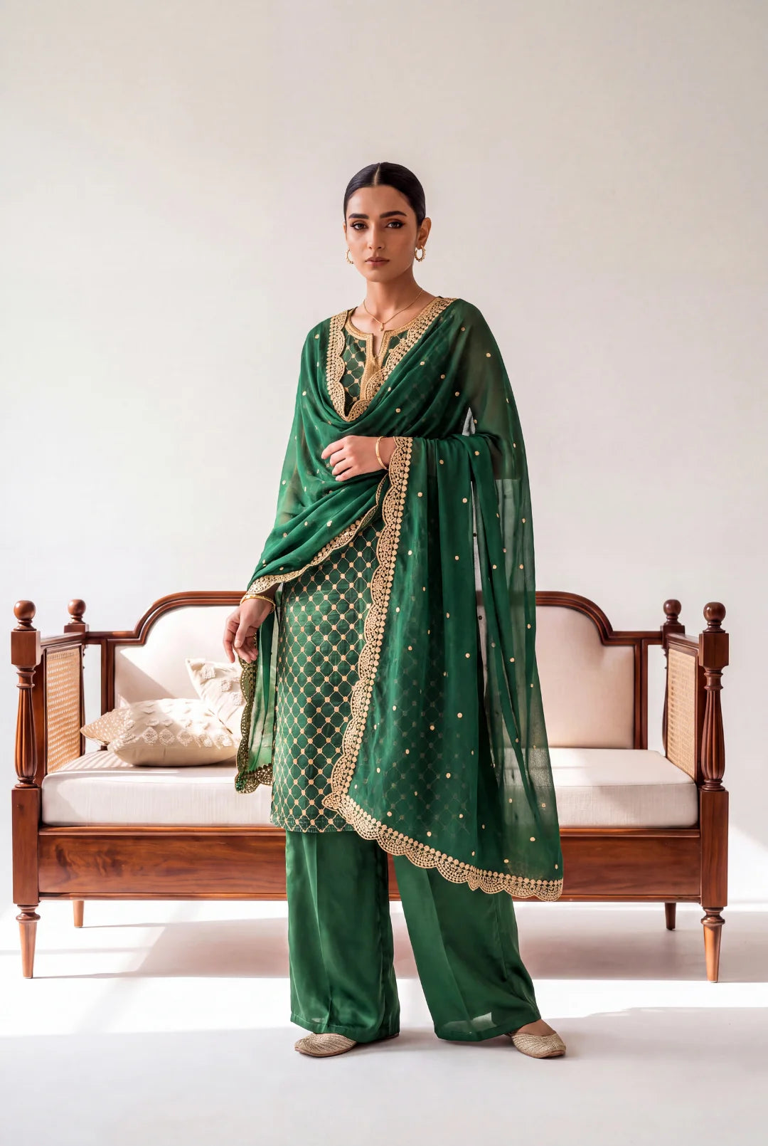 Emerald Noor – Luxury Embroidered 3-Piece Formal Suit