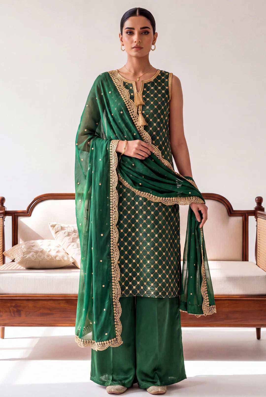 Emerald Noor – Luxury Embroidered 3-Piece Formal Suit
